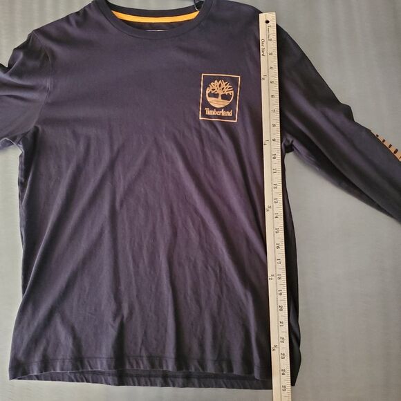 Timberland Long Sleeve Chest Stack Logo Tee Shirt Arm Spell out Black Medium - Picture 8 of 11